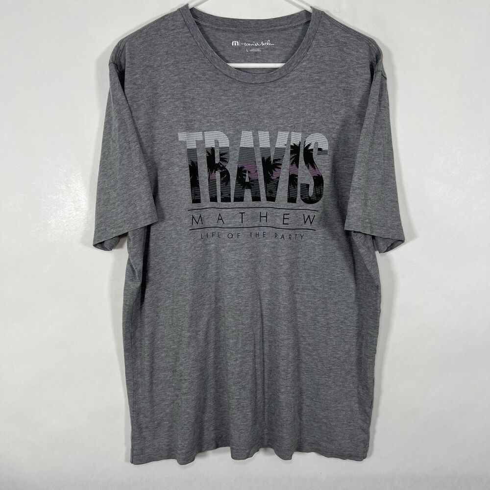 Travis Mathew Graphic Tee T Shirt Mens Size Large Gray Life Of The Party Palms